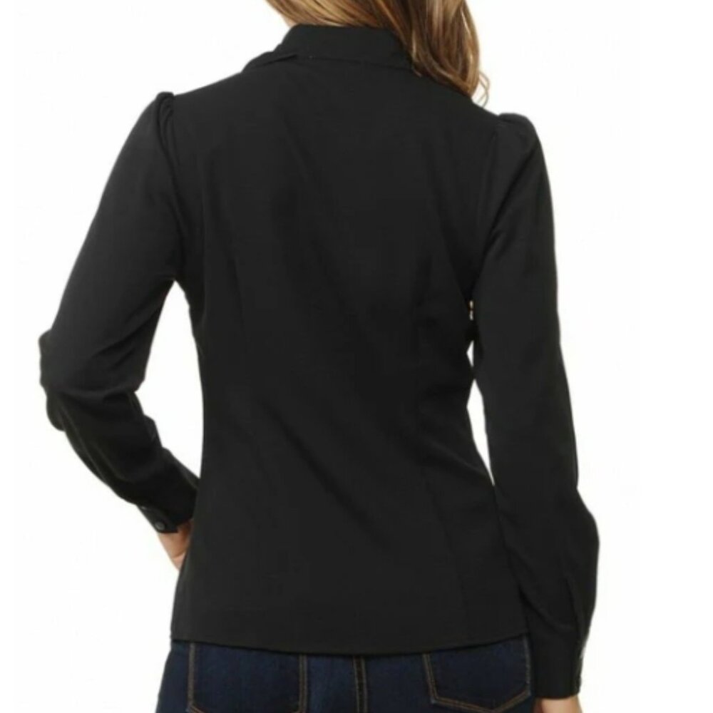 Sweet Habit Ruffle Button Down Casual Long Sleeve Black Blouse - Picture 2 of 5